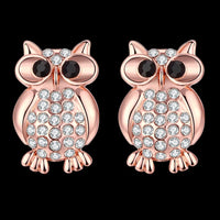 Rose Gold Plated  Earrings Stud AAA Zirconia Push Back Owl  .76" L168