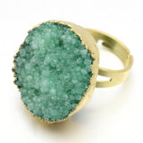 Natural Agate Crystal Electroplate Ring Gold Aquamarine Adjustable 18mm P390