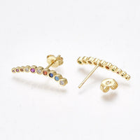 Micro Pave Cubic Zirconia Ear Studs Earring Backs Gold 4.5x21mm Pin 0.7mm P351