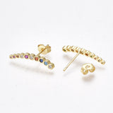 Micro Pave Cubic Zirconia Ear Studs Earring Backs Gold 4.5x21mm Pin 0.7mm P351