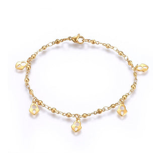 304 Stainless Steel Charm Bracelet  Lobster Heart Lock Gold 8.2" 3mm  A95
