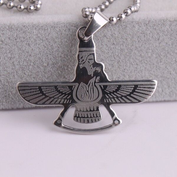 Stainless Steel Pendant 2.00X1.39 Inch Hawk  Black Silver Necklace 22" B82