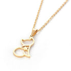Stainless Steel Set Earring Pendant Necklace Cat Shape Gold 18" P847