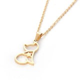 Stainless Steel Set Earring Pendant Necklace Cat Shape Gold 18" P847