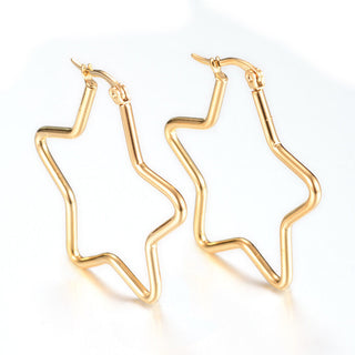 Vacuum Plating 304 Stainless Steel Hoop Earrings Star Gold 39x38x2mm 1mm P214
