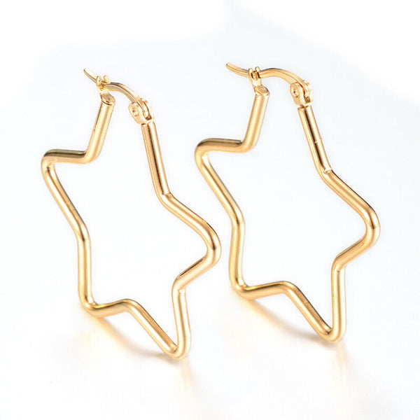 Vacuum Plating 304 Stainless Steel Hoop Earrings Star Gold 39x38x2mm 1mm P214