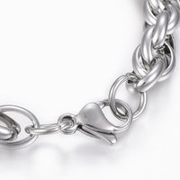 Stainless Steel Rope Chain Bracelet Lobster Silver 9inches(230mm) Z55