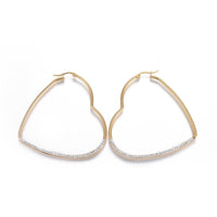 304 Stainless Steel Hoop Earrings Clay Rhinestone Heart Crystal Gold 2.5" P569