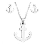 Stainless Steel Set Pendant Necklace Stud Earrings Lobster Anchor Silver 17 A467