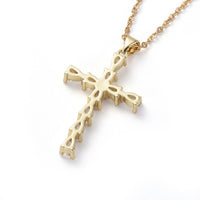 Stainless Steel NecklaceCubic Zirconia Pendants Cross Gold 18" Z466