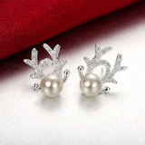 Sterling Silver Plated Earrings Reindeer Stud AAA Zirconia  Push Back Clasp L695