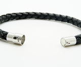 Unisex Men's Genuine Braided Leather And Stainless Steel Magnetic Clasp Bracelet