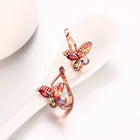 Rose Gold Plated Earrings Flower Butterfly Drop Dangle Zirconia Latch Back L668