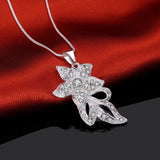 Sterling Silver Plated Necklace  Women's Pendant Flower Zirconia Lobster B370