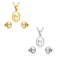 Stainless Steel Womens Unisex Set 18 Inch Necklace Earrings Owl Y92