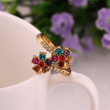Gold Multicolor Blue Red Purple Zirconia Flower Band Ring Size 8 B111