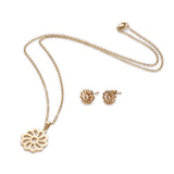 Stainless Steel Set Earring Pendant Necklace Flower Gold 18" P802