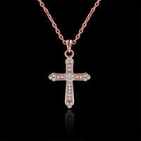 Rose Gold Plated Necklace Pendant Cross AAA Zirconia 20" 2MM Lobster Clasp B335