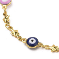 Enamel Bracelet Stainless Steel Lobster Evil Eye Star Gold 7.7" Z157