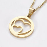 Stainless Steel Set Earring Pendant Necklace Double Heart Gold 18" P787