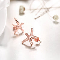 Rose Gold Plated Earrings Star Fish Stud AAA Zirconia  Push Back Clasp L455