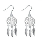 Silver Plated Dangle Earrings Wind Dream Feathers Catcher Fish Hook 56x20mm P129