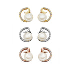 Rose Gold Platinum Plated Earrings Stud Pearl AAA Zirconia Push Back .64" L295