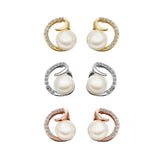 Rose Gold Platinum Plated Earrings Stud Pearl AAA Zirconia Push Back .64" L295