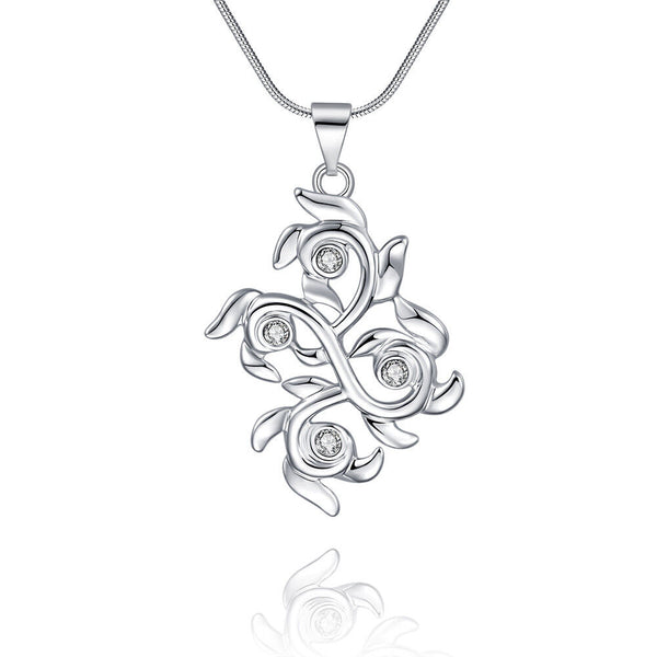 Sterling Silver Plated Necklace Pendant Flower Zirconia 18" 1MM Lobster B369