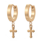 304 Stainless Steel Huggie Hoop Earrings Cross Earring Men Gold 29mm  1.2mm Z322