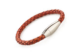 Unisex Braided Leather Bullet Stainless Steel Magnetic Clasp Bracelet Red