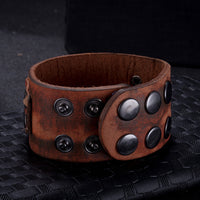 Leather Bracelet Brown Button Clasp L451