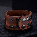 Leather Bracelet Brown Button Clasp L451