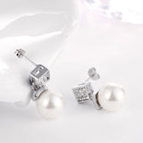 Platinum Plated  Earrings Drop Dangle AAA Zirconia Push Back .48" L197
