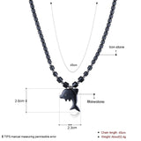 Black Iron Stone Pendant Necklace Rhinestone Dolphin 17.7" P26