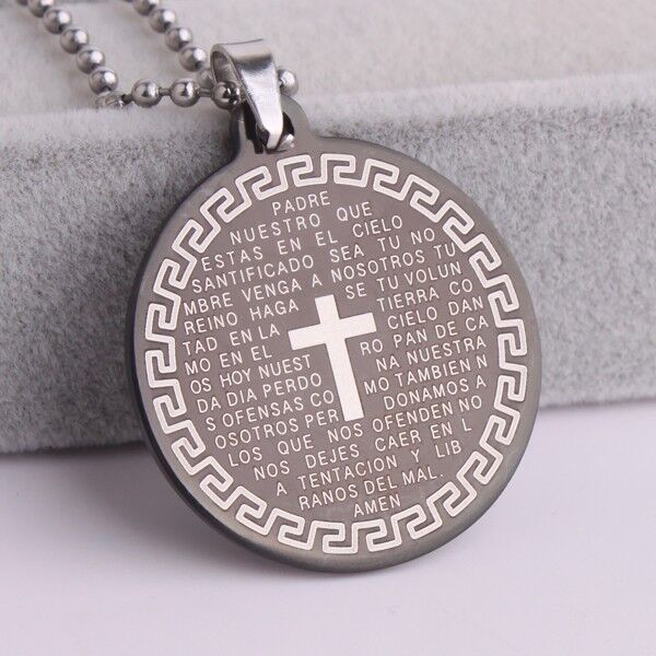 316L Stainless Steel Pendant  1.36X1.36 Inch Cross Holy Bible Necklace 22" B139