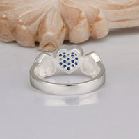 Sterling Silver Plated Blue Zirconia Heart Band Ring Size 8 B76