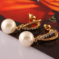 Gold Pearl Stud Drop Zirconia Earrings L105