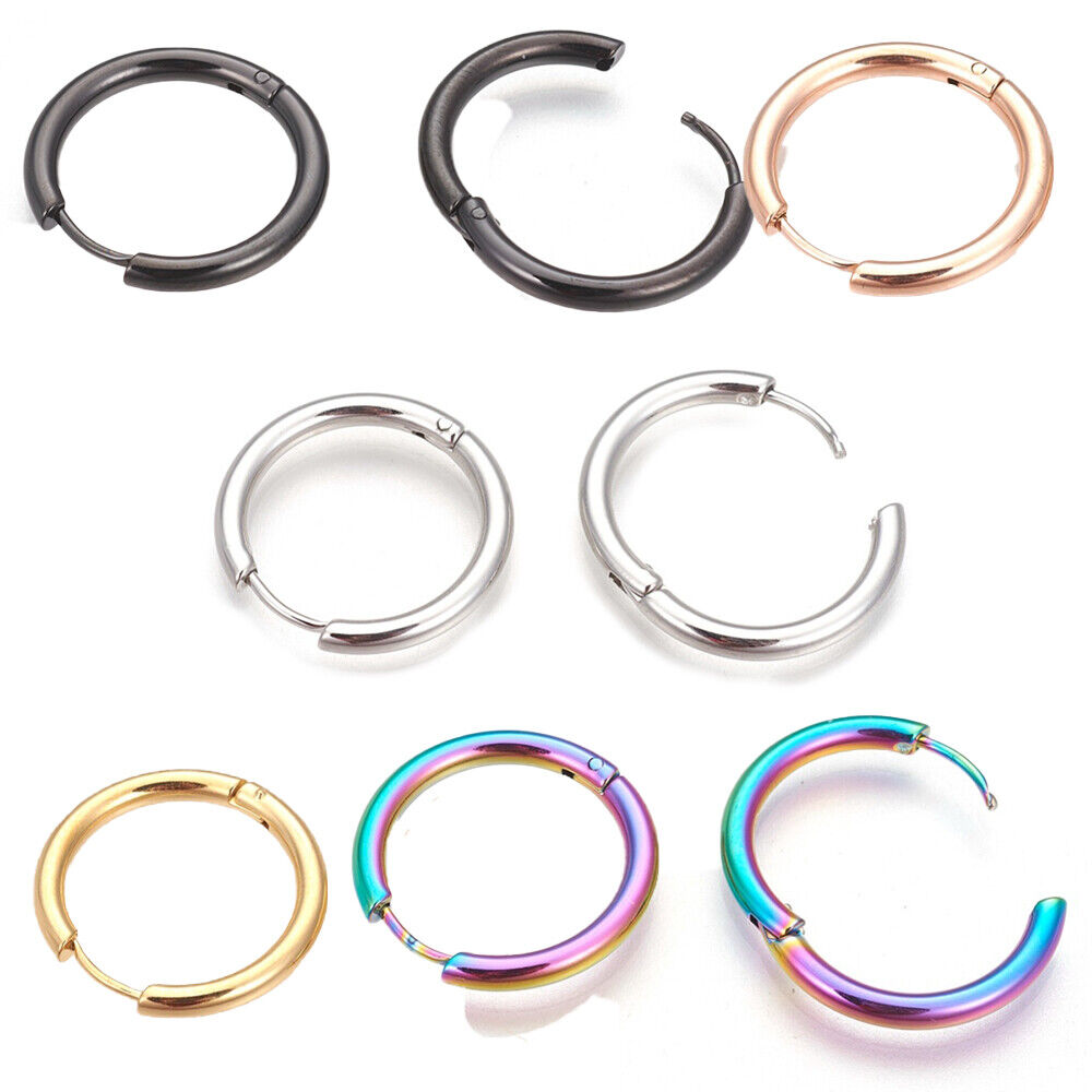 Stainless Steel Hoop Earrings Rose Gold Purple Black Huggie 1" Pin 1mm  P623