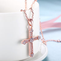 Rose Gold Plated Necklace Pendant Cross AAA Zirconia 20" 2MM Lobster Clasp B335