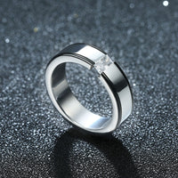 Stainless Steel Band Fashion Wedding Ring Black AAA Zirconia Men's Unisex B468