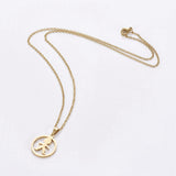 Stainless Steel Set Earring Pendant Necklace Flat Round Human Gold 18" P801