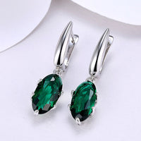 Platinum Plated Earrings Drop Dangle AAA Zirconia Green Latch Back Clasp L580