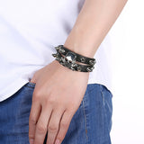 Leather Bracelet Handmade Black 9.5 Inches 26MM Belt Clasp L524