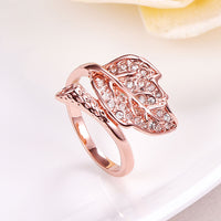 Rose Gold Plated Cocktail Ring AAA Zirconia Women Leaves B283