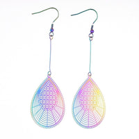 201 Stainless Steel Dangle Earrings Teardrop Purple Electroplated 92mm P734