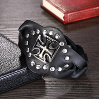 Leather Bracelet Handmade  Black 8 Inches 20MM Button Clasp L499