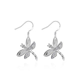 Sterling Silver Plated Earrings AAA Zirconia Fish Hook Dragonfly .76" L330