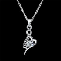 Sterling Silver Necklace Pendant Drop AAA Zirconia 18" 1MM Lobster Clasp B445