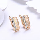 Yellow Gold Platinum Plated Earrings Hoop Huggies Zirconia Latch Back Clasp L545